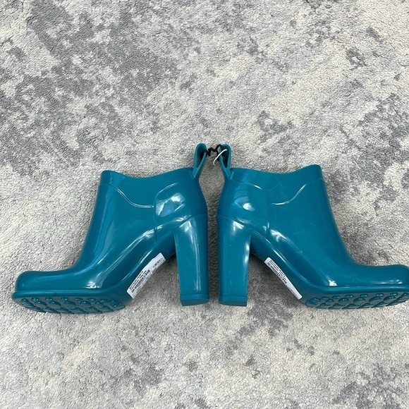 Bottega Veneta Shine Heeled Ankle Boots Rubber Rain Deep Teal Jade Sz 36 - Picture 11 of 16